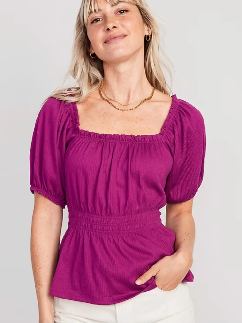 Old navy dark pink peplum smocked baby doll short sleeve top size XL